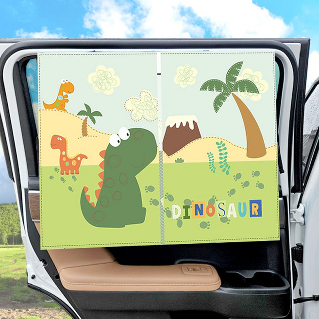 매직커튼 자동차 햇빛가리개 암막커튼 초강력 자석고정 이중 차양막 차량용 커튼 메쉬 캠핑 사생활 보호 수면 귀여운 캐릭터 00776, 3.공룡화산, 1개