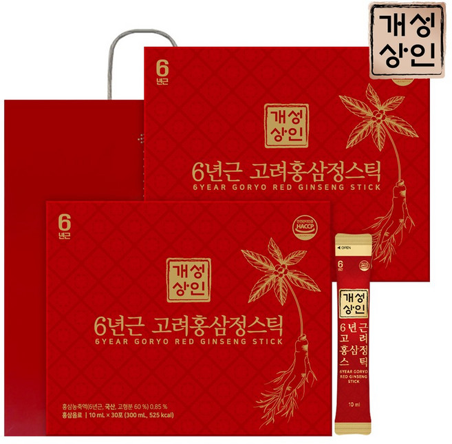 개성상인 6년근 고려홍삼정스틱 30포, 30회분, 2개