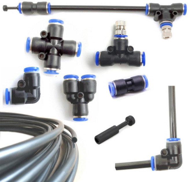 6mm 미스트노즐 연결자재 커넥터 원터치 피팅 호스 물분사 안개분사 정원분무 분사 분무 안개, T자 원터치 피팅, 1개