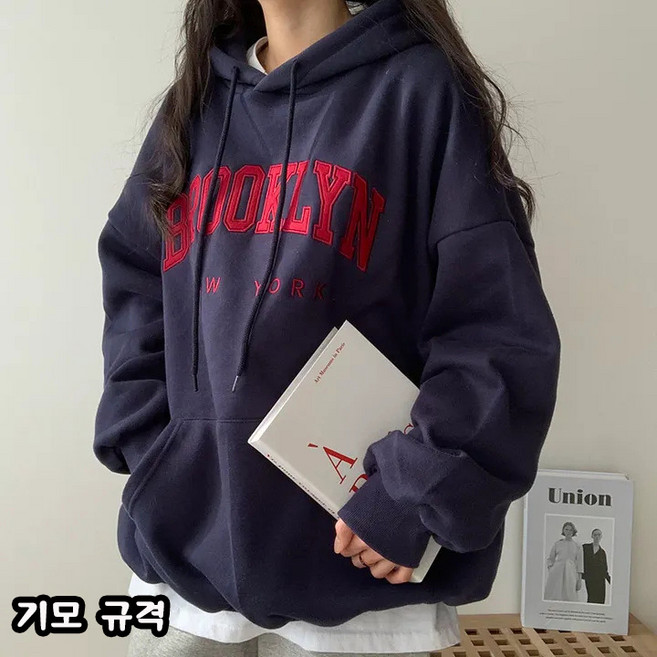 ANYOU 여성 빅사이즈 상의 루즈 레터링 후드 맨투맨