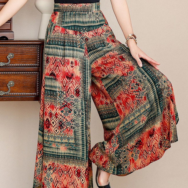 AOKADA 중년 여성 와이드 치마 바지 하이웨스트 여름 롱 스커트 팬츠