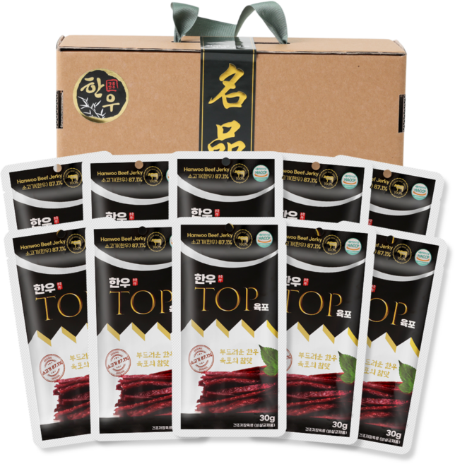 한우 육포 선물세트 100% 국내산 소고기 프리미엄 육포 봄나들이 간식 골프간식 소풍간식 답례품, 30g, 10개