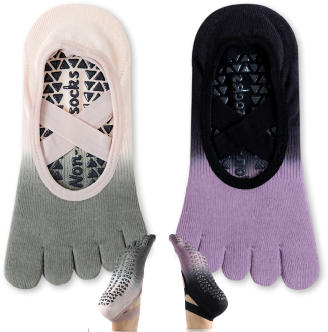 해피바스켓 필라테스 양말 논슬립 여성 발가락 요가 토삭스 2종 세트