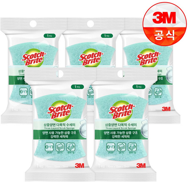 스카치브라이트 다목적 수세미, 5개입, 1개