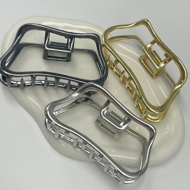 사각 올림머리 유광 무광 메탈 집게핀 3종세트