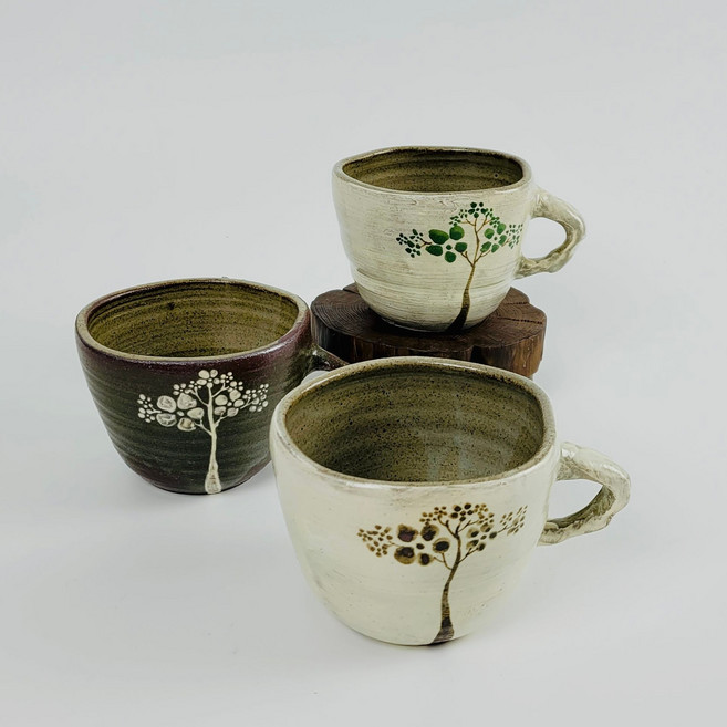분청 손나무 머그컵 3종선택 찻잔세트 도자기머그컵 머그잔, 3.초록나무, 본상품선택, 1개