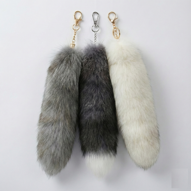남녀노소 좋아하는 동물 털꼬리 키링, 1개, 그레이
