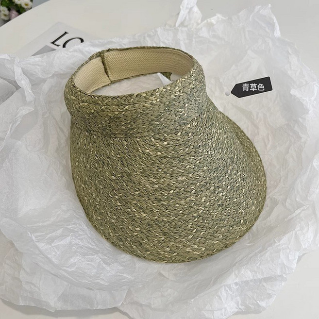 DFMEI 大檐草編防曬帽女款夏季防紫外線空頂帽騎行沙灘草帽遮陽太陽帽子
