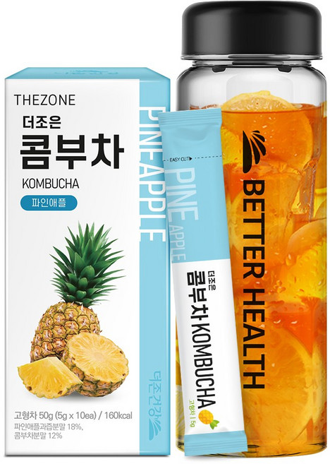 더존건강 더조은 콤부차 파인애플 10포 1박스 + 전용보틀, 50g, 10개입
