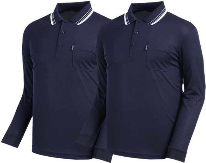 [YLD]1+1쿨론 단추 카라 긴팔 티셔츠 냉감 기능성 자외선 차단 등산 골프 작업복(2장세트)