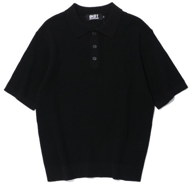 올젠 이탈리안 핏 반팔 카라 니트 블랙