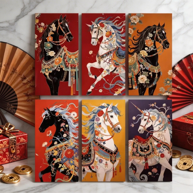 세뱃돈 예단봉투 용돈봉투 봉투 병오년 2026년 말띠 세뱃돈 봉투 춘절 말띠 현금 봉투 새해 세뱃돈 봉투, 빨간색, 6개