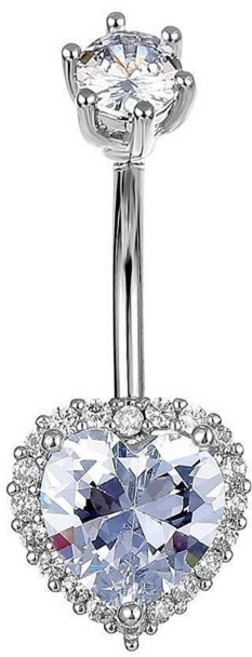 N2 愛心鋯石肚臍環 醫用不鏽鋼 防過敏 滿鑽心形肚臍釘, 1個