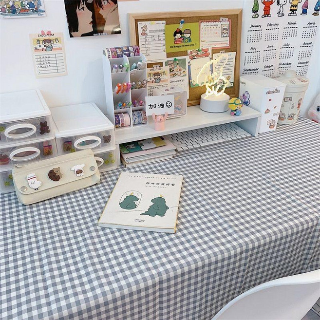 桌布 格子桌布, 經典藍灰各,60*150CM 宿舍桌常用, 1個