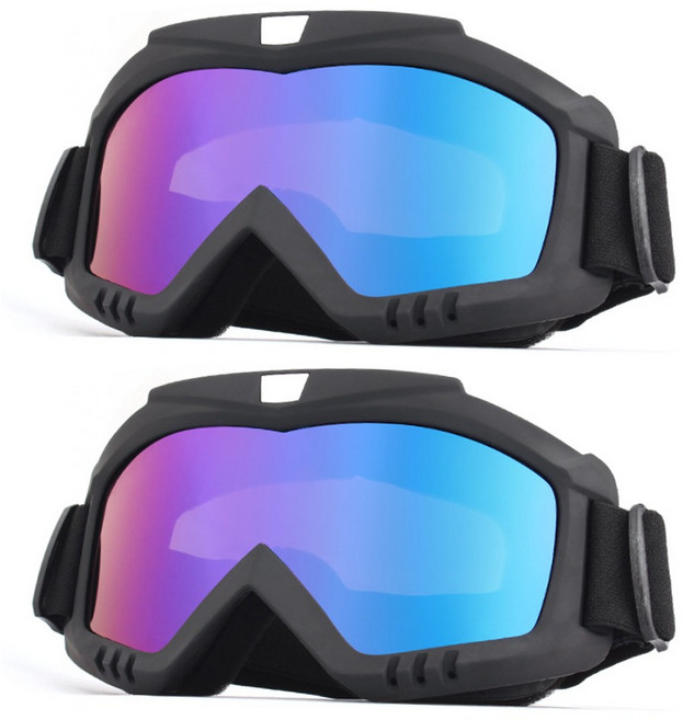 엠파이어 T707 방풍 고글 스키 오토바이고글 자전거 스노우보드 2개구성, 검정 미러무지개