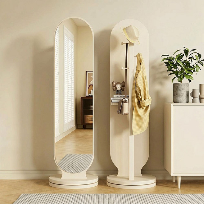 Uri Jip 다용도 스탠드형 회전 전신거울 수납 옷걸이행거, 화이트