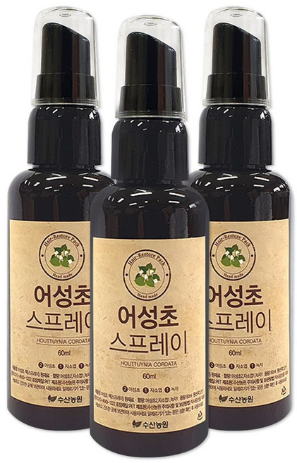 수산농원 국내산 무농약 어성초 스프레이 60ml 두피팩, 3개