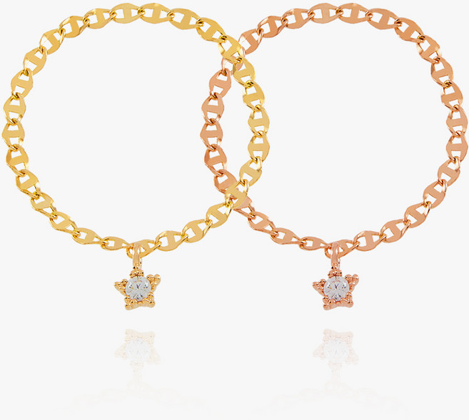 엘렌쥬얼리 14K 리틀 스타 딸랑이 플랫 체인 금 반지