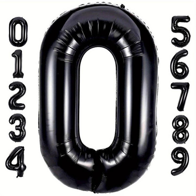 32寸數字氣球 鋁膜充氣氣球 生日派對裝飾佈置道具, 32寸黑色氣球+充氣吸管,5, 1個