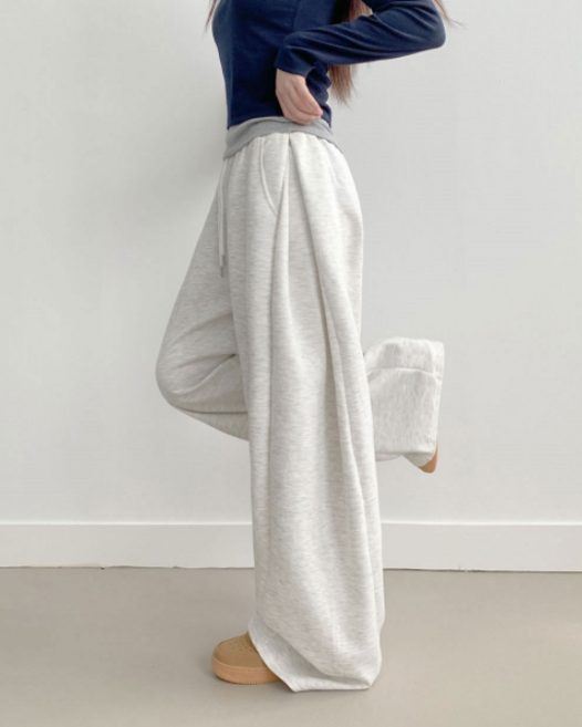 부기샵 팬츠 군살커버 퍼트 사이드 폴링 핀턱 와이드 트레이닝 롱팬츠