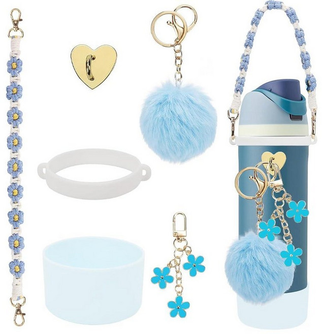 ILMLYTAL Owala 물병용 컵 액세서리 세트 6개 946.4ml32온스 물병 손잡이 스트랩 1개 실리옥네 부츠 아동용 참 3개 커피 텀블러 FreeSip-핑크, 블루