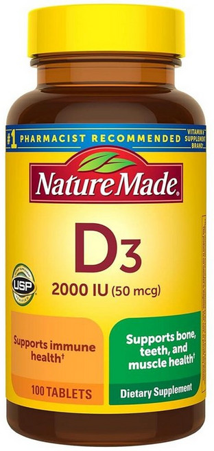 네이처메이드 비타민 D3 2000IU 태블릿 161078, Unflavored, 100 Count (Pack of 1), 1개