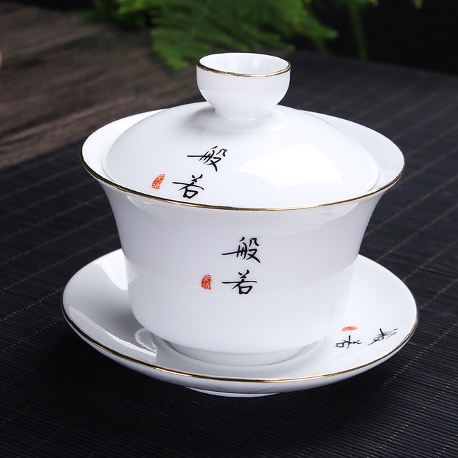 白瓷3.8寸大號三才蓋碗, 1個, 1L, 般若:直徑10.5高度9.5cm
