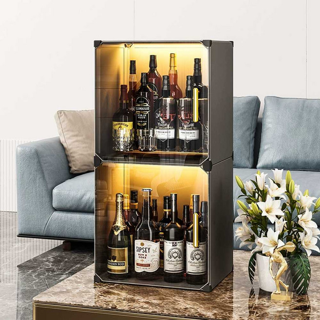 술장식장 와인렉 거실 진열장 미니 장식장 술 보관함, 화이트 세로 3단