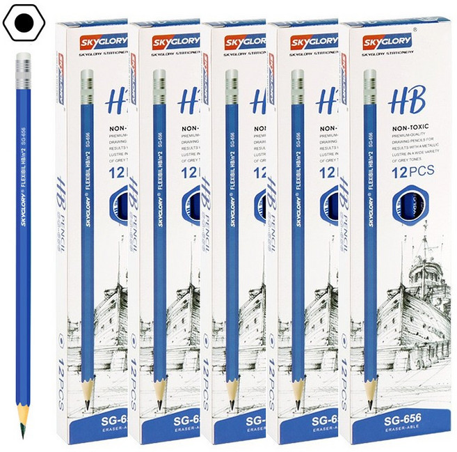 HB문화사 지우개 달린 블루육각연필 HB진하기 12타스 5세트 총 60자루, 60개