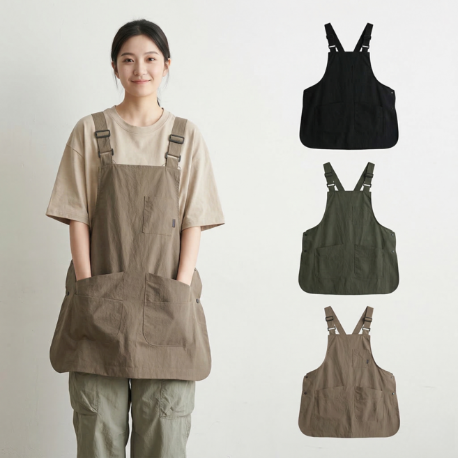 메리레이디 앞뒤 양면 카페 미용실 어린이집 방수 예쁜 앞치마, 1개, 블랙