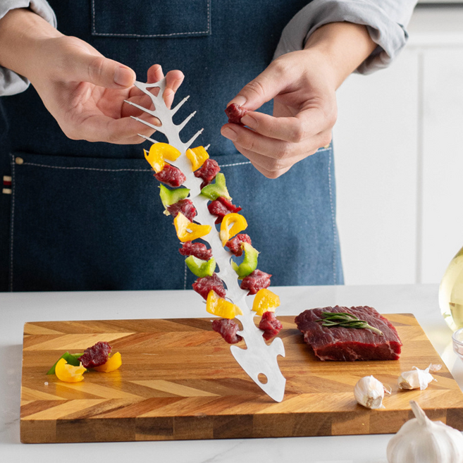 피쉬본 포크 생선뼈 바베큐 포크 열전도 꼬치구이 양꼬치 닭꼬치 야채구이, 1개, 1세트