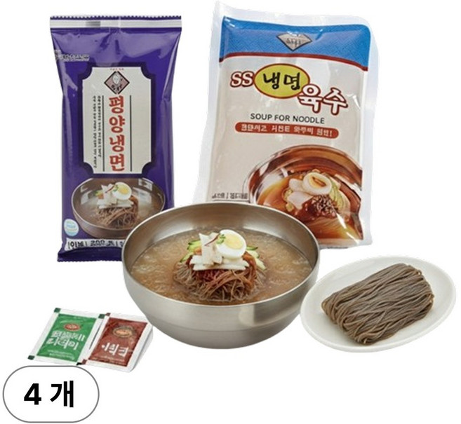 [냉면전문점] 물냉면 평양 냉면 면 사리 육수 세트 개별포장, 4개, 200g