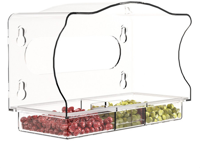 포우허그 새모이집 분리형 2종 야외 부착형 아크릴 모이통 세척, 투명 네모 모양, 1세트