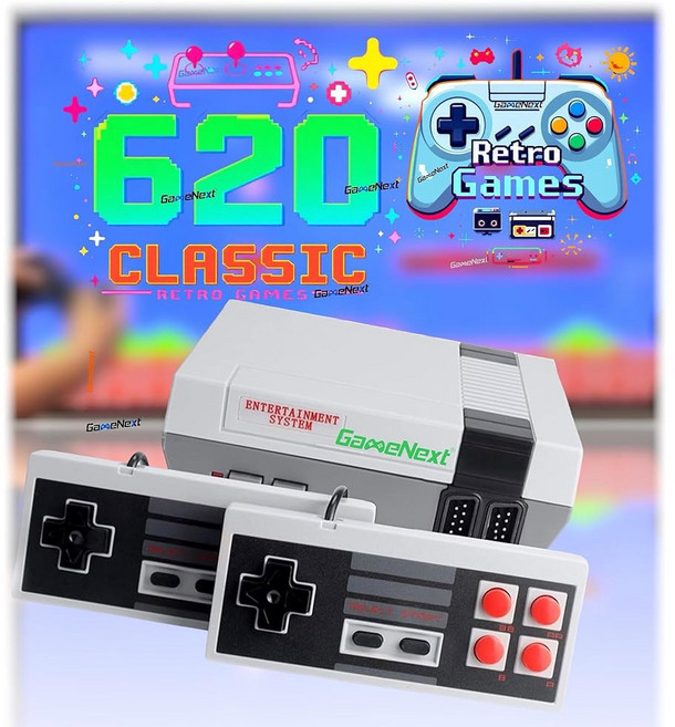 게임넥스트 레트로 게임 콘솔 클래식 미니 휴대용 비디오 콘솔 내장 620개의 에디션 게임 AV 출력 및 듀얼 컨트롤러