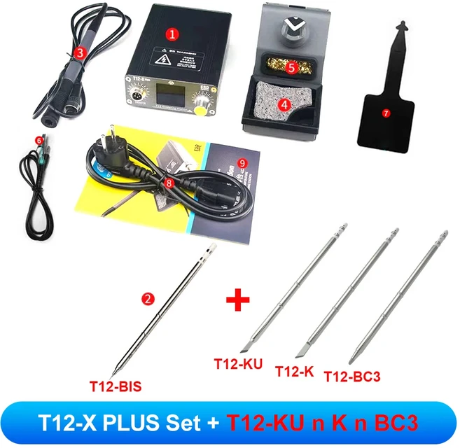 OSS T12-X Plus 솔더 스테이션 75W 디지털 디스플레이 CPU 정밀 용접 수리 도구 용 팁 키트가있는 일정한, 02 US power plug, 01 Add T12-KU-K-BC3