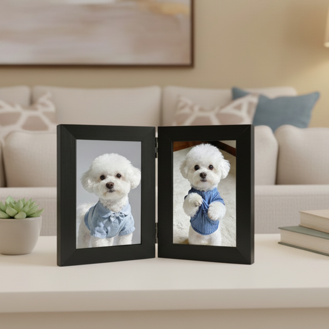 인테리어 액자 프레임 2단 접이식 액자 탁상용 3.5x5, 1개, 블랙