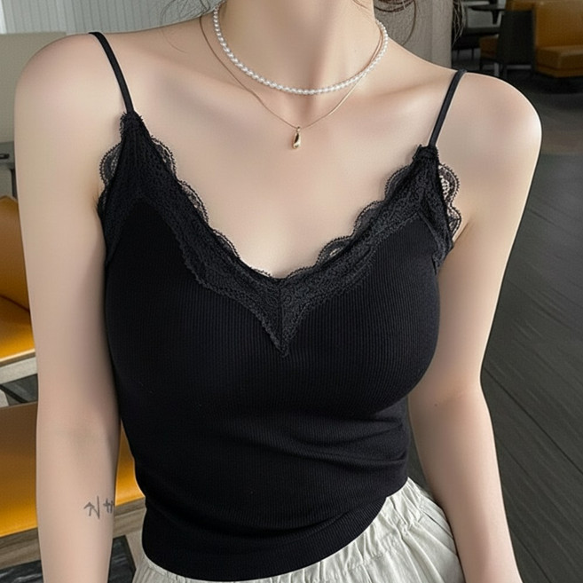 엣모스트 골지 레이스 캡내장 일체형 나시 브라탑