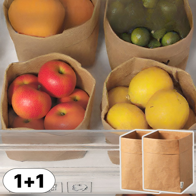 하네사 튼튼종이백 냉장고 정리 워셔블 야채 보관 수납 바구니, 베이지 M, 2개