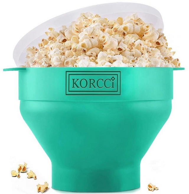 오리지널 Korcci 전자레인지 사용 가능한 실리콘 팝콘 팝퍼 접이식 메이커 볼 오일 필요 없음 전자레인지에 식기세척기 가능 (블루) 263308, 아쿠아