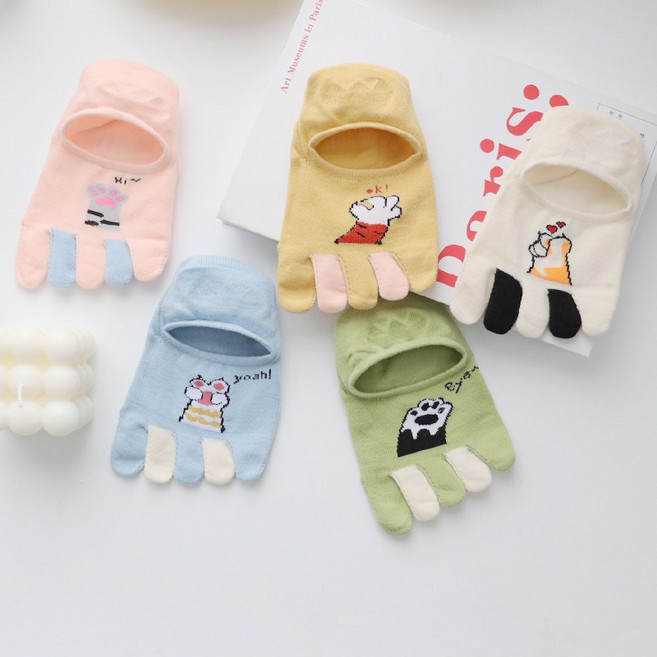 여성 발가락양말 오색손 꽃 쫀쫀 발가락덧신 5켤레세트