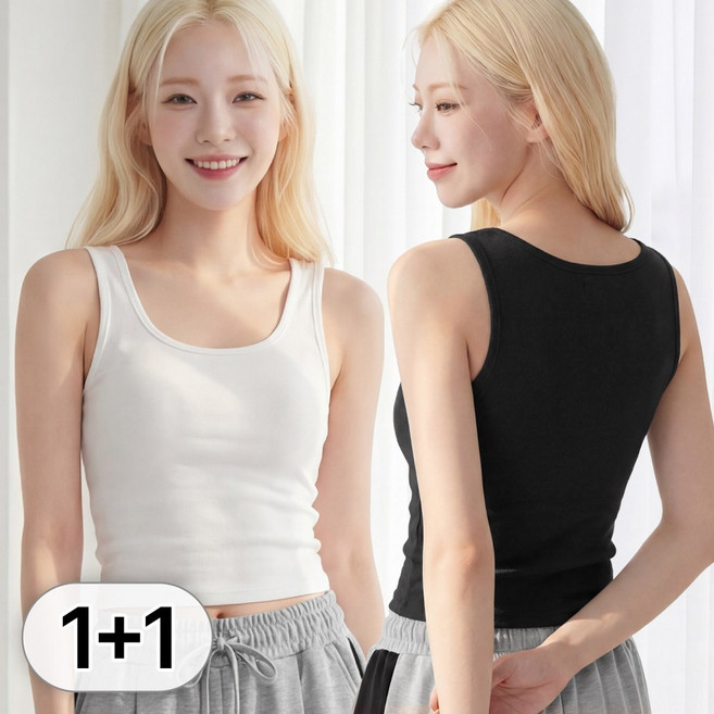 라뷰드 2개 세트 여성 스퀘어넥 골지 나시티 사계절 슬림핏 민소매 헬스 런닝 와이드 어깨 스트랩 이너 이중 마감 데일리 끈나시 상의