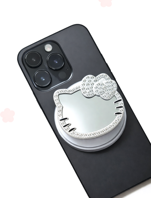 핸드폰 거울 고양이 스마트톡 부착형 그립톡 거치대, 1개, 실버