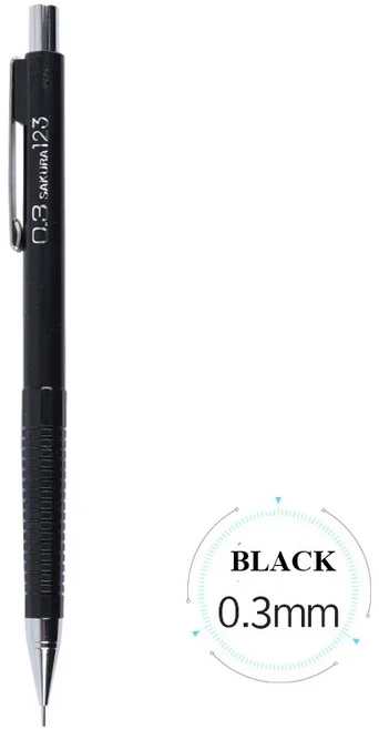 사쿠라 샤프 펜슬 0.3/0.5/0.7/0.9mm 프레스 자동 연필 추진 연필 스케치 용품, 01 0.3mm Black, 1개