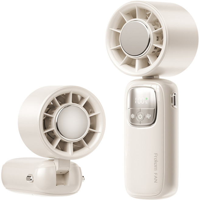 Frkom 급속쿨링 100단 휴대용 선풍기 아이스 고속 냉각 반도체 접이식 목걸이 선풍기, 아이보리