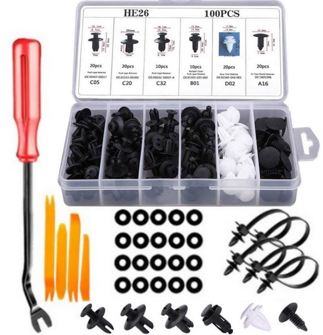 규글링 자동차 플라스틱 패스너 클립 헤라 공구세트 130p, 1세트, 혼합