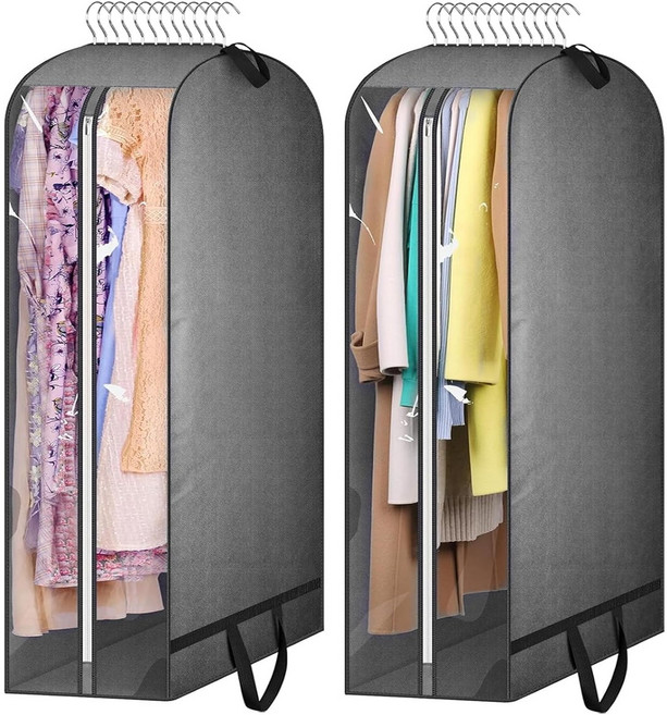HahnRay<2개>부직포 와이드 옷커버 휴대용 옷커버 가방형 손잡이 있음 측면투명 디자인 대용량60*110*25cm, 1세트, 2개입