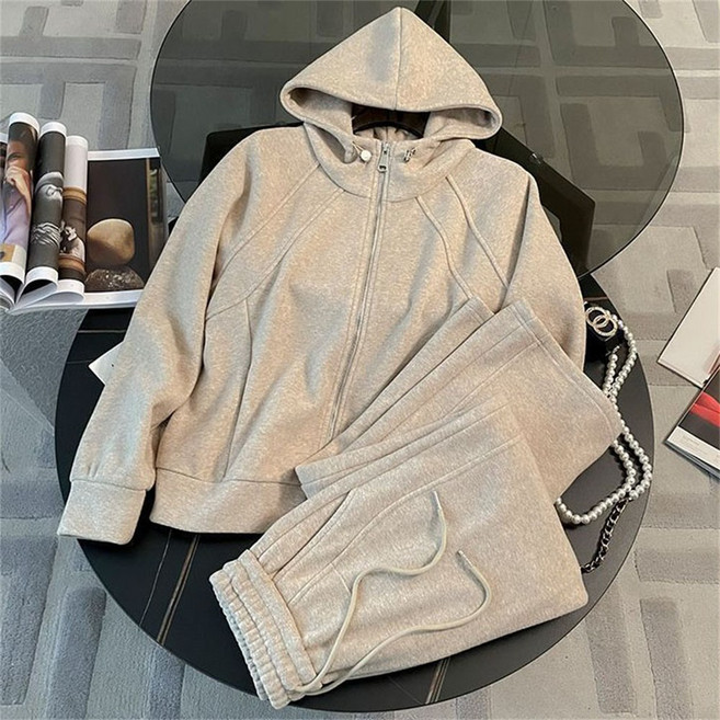 여성트레이닝복세트 여성투피스 후드자켓 + 와이드팬츠 트레이닝바지 봄가을용 겨울용기모 XXDW9553 46/50