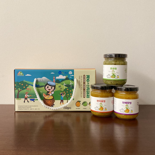 제주가 키운 과일청 3종 선물세트 (한라봉청 풋귤청 천혜향청) 150g x 3병입 제주과일청, 3개