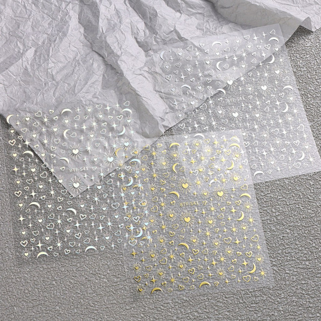 모소가 하트 문 스타 믹스 네일 스티커 3종, 1개, 실버+오로라+골드