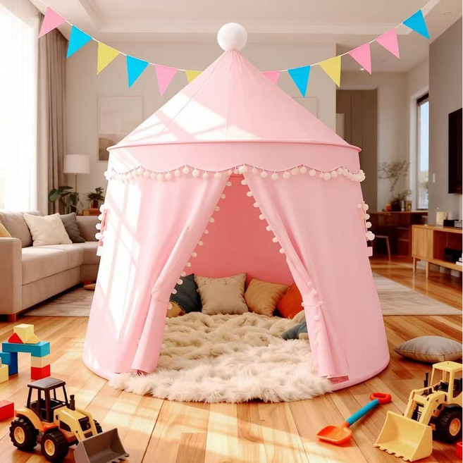ANYOU 실내 텐트 놀이집 텐트 거실방용 소공간 조형 쉬운설치 작은 성채 인디언 놀이 텐트 홈비밀베이스, 1개, 핑크색